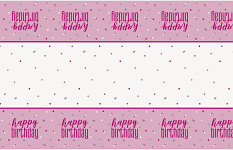 Plastový party ubrus - Happy birthday - růžovo - bílý