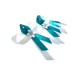 Svatební mašličky s kytičkou 4 cm - bílo-tyrkysové