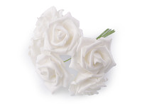 Pěnové bílé  růže s drátkem - 6 ks